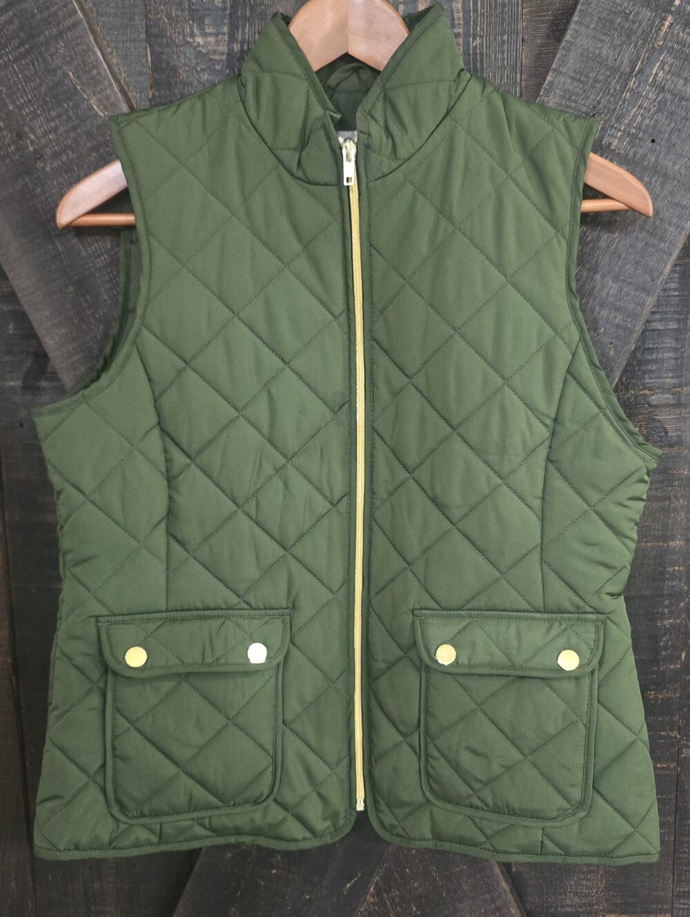 St.Johns Bay Quilted Olive Green Sleeveless Vest Womens Small